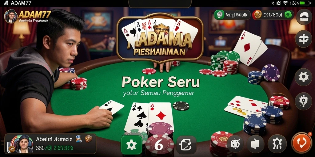 Tampilan gameplay Poker yang seru dan menantang di ADAM77.