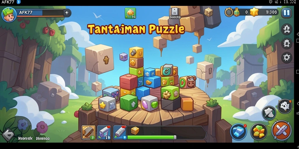 Screenshot gameplay AFK77 menampilkan tantangan Puzzle yang menarik dan berwarna.