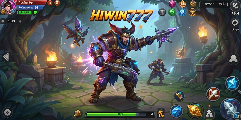 Screenshot gameplay HIWIN777 menunjukkan pertempuran seru antara karakter.