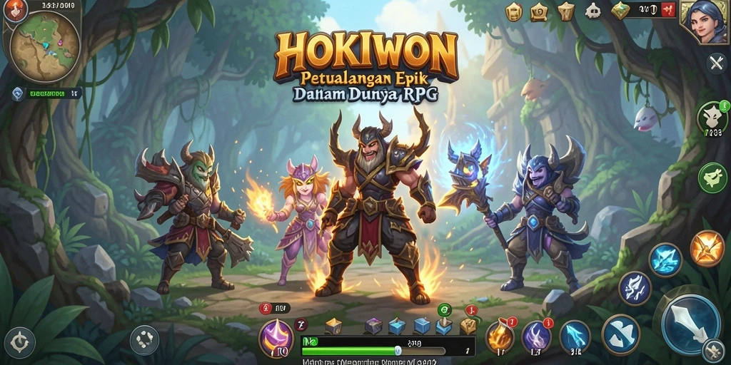 Tangkapan layar utama HOKIWON menampilkan aksi seru dalam pertempuran RPG.