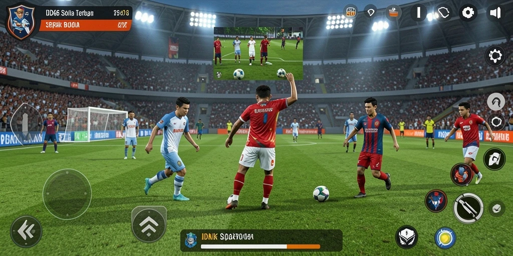 Tampilan gameplay seru di IDX66 dengan aksi sepak bola yang mendebarkan.