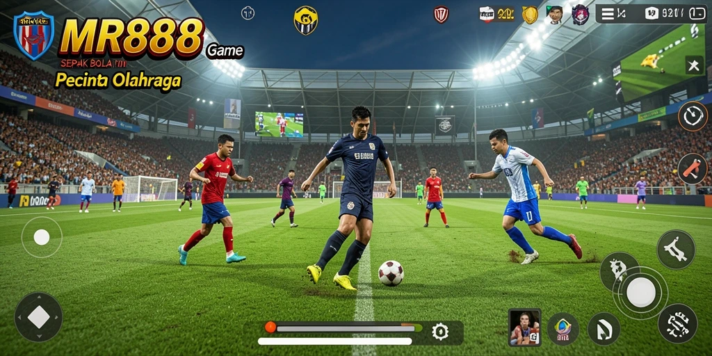 Tampilan gameplay MR888 yang intens dan menarik saat pertandingan sepak bola.