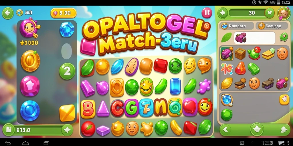 Tampilan gameplay seru dalam OPALTOGEL dengan permata berwarna-warni.