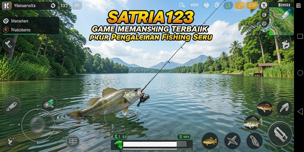 Screenshot gameplay SATRIA123 menampilkan suasana memancing yang menawan.
