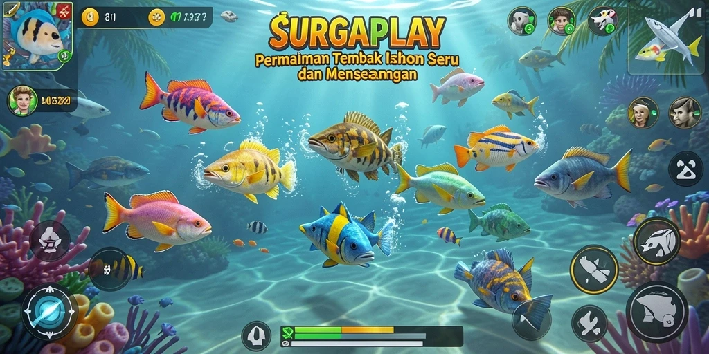Screenshot utama SURGAPLAY menampilkan momen seru saat menembak ikan.